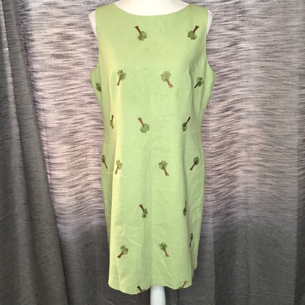 PLAZA SOUTH SIZE 10 GREEN LINEN PALM TREES